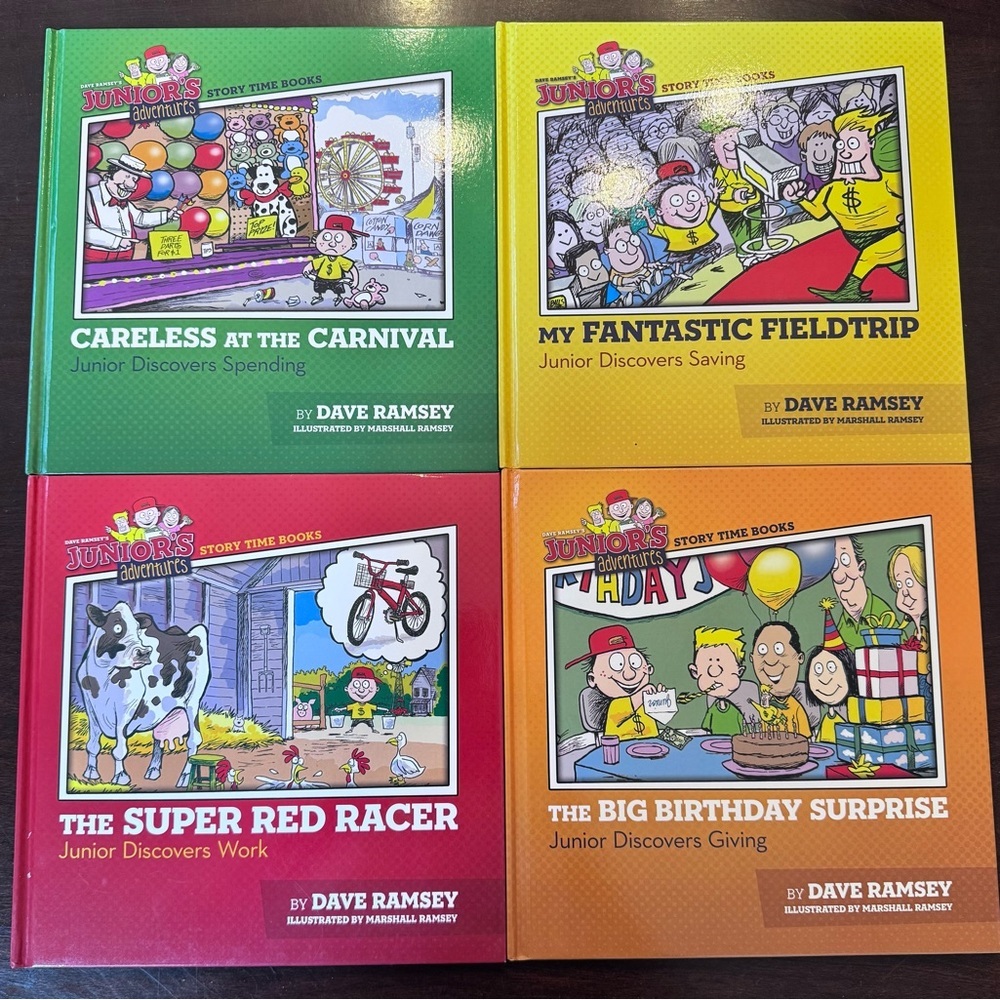 Set of 4 Junior's Adventures Storytime Book Set by Dave Ramsey.  Hardcover